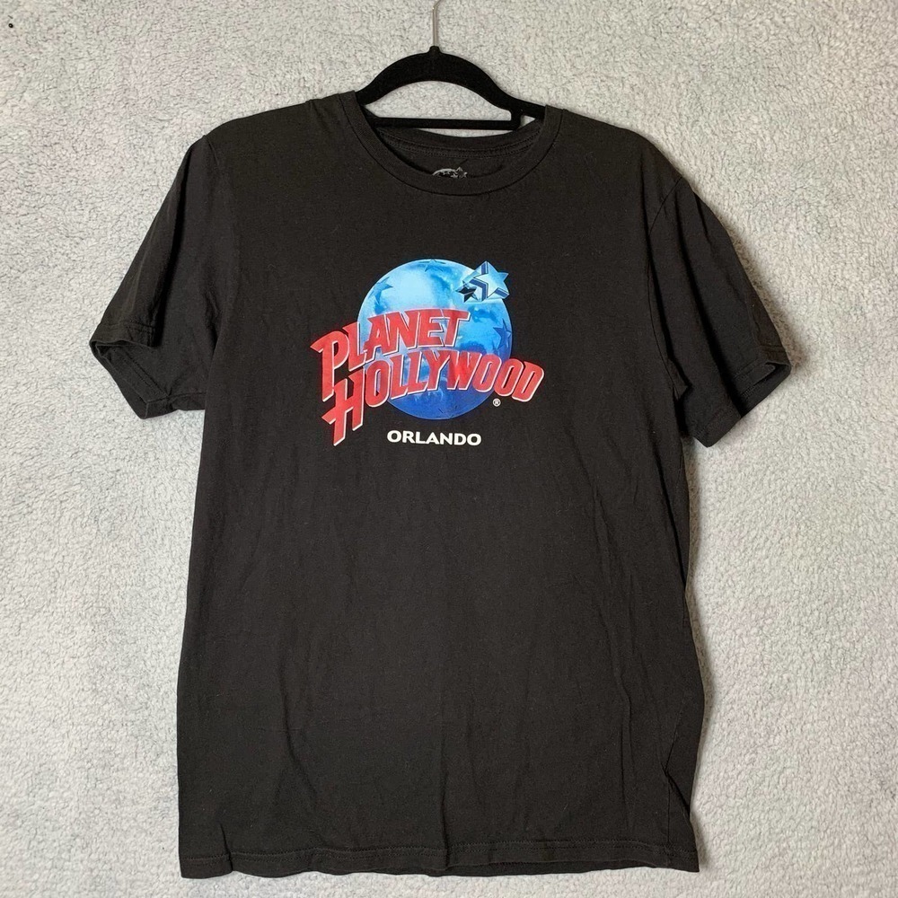Planet Hollywood Mens Medium Black Orlando Graphic Short Sleeve‎ T Shirt
